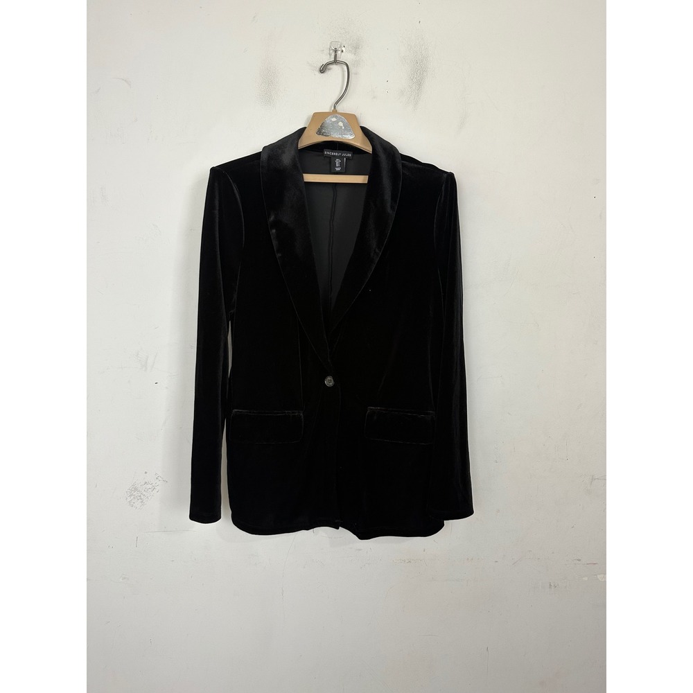 Sincerely Jules Womens Black Velvet Single Button Shawl Lapel Blazer Jacket L